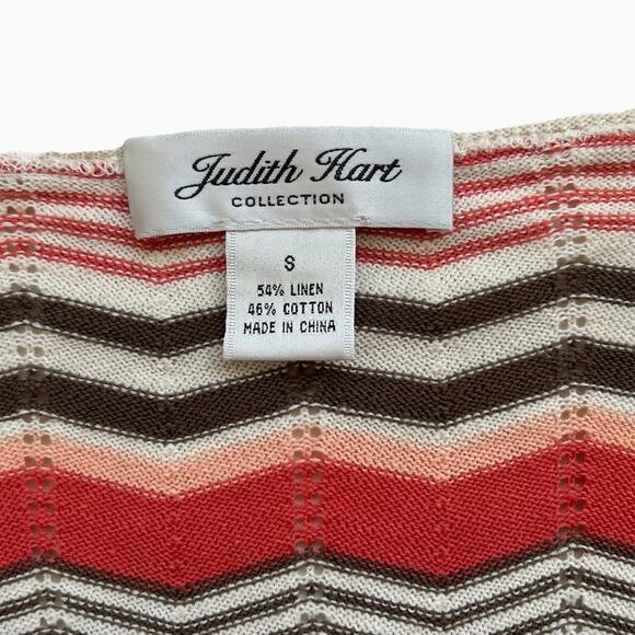 Judith Hart Linen Blend Knit Top Size 8 Chevron ZigZag Design Orange Brown - Picture 4 of 5